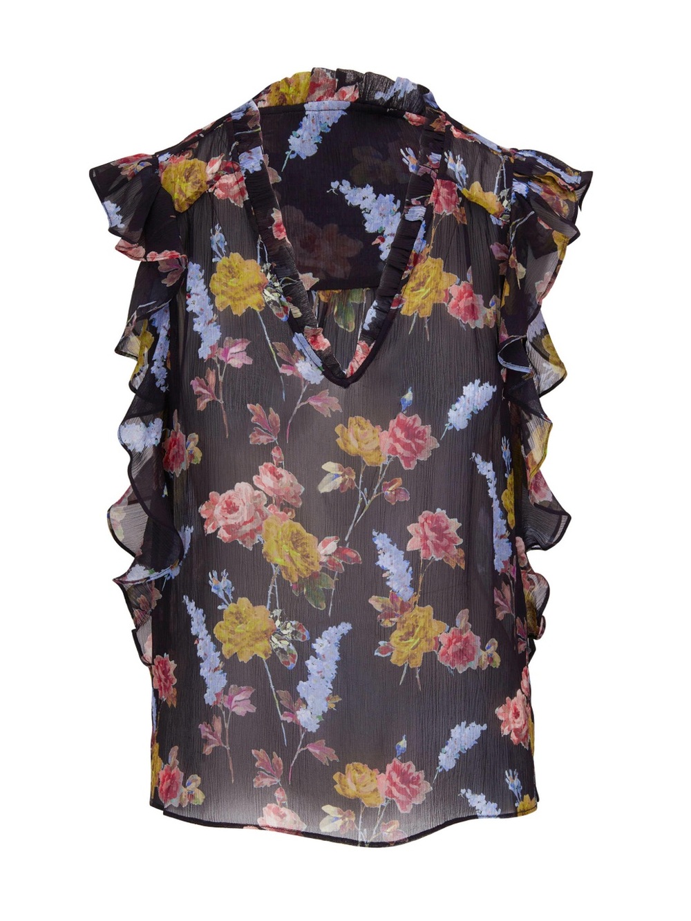 PAIGE Genie Black & Floral Print Silk Blouse
